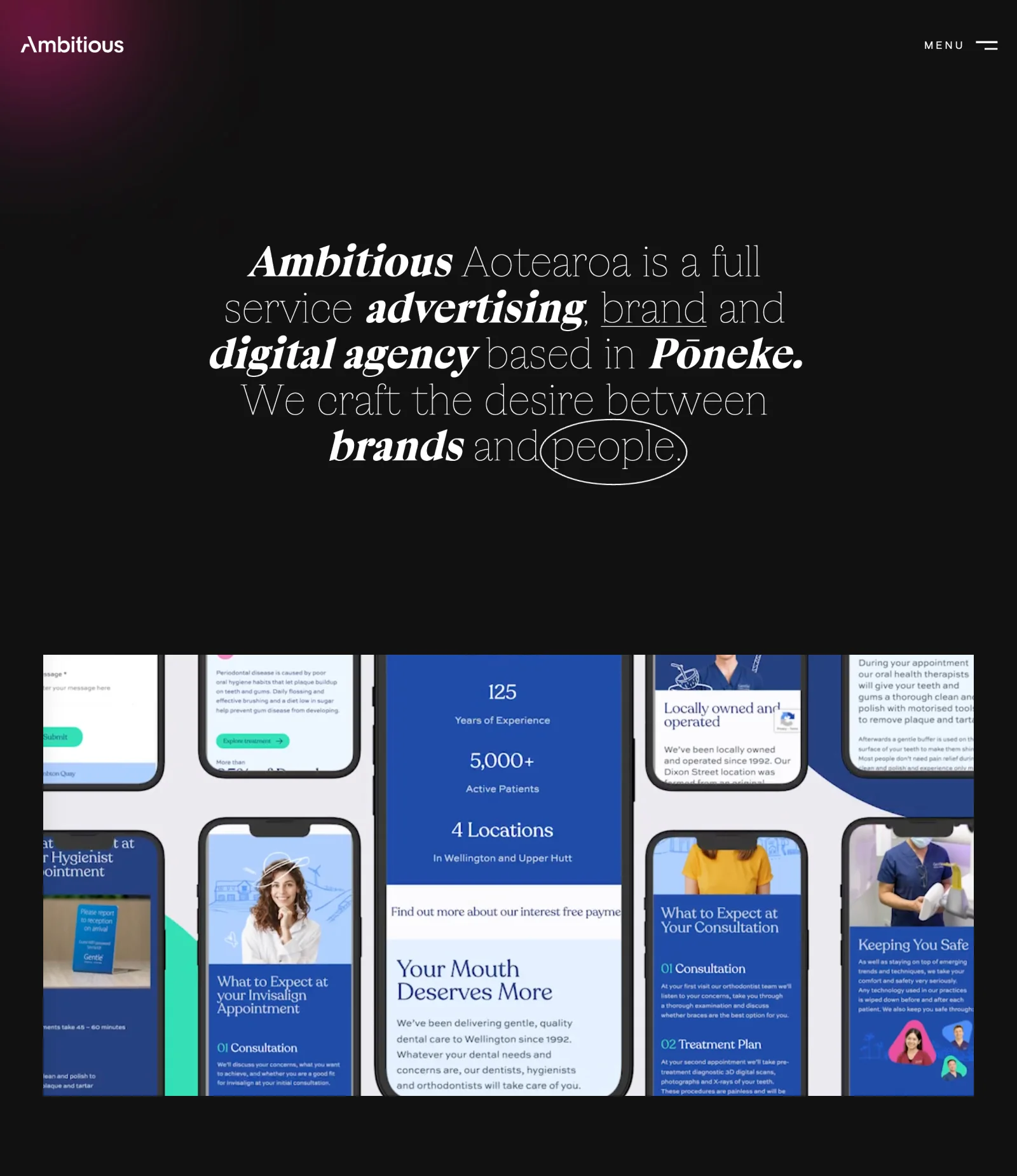 Website hero image for Ambitious including Gentle Dental Mockup